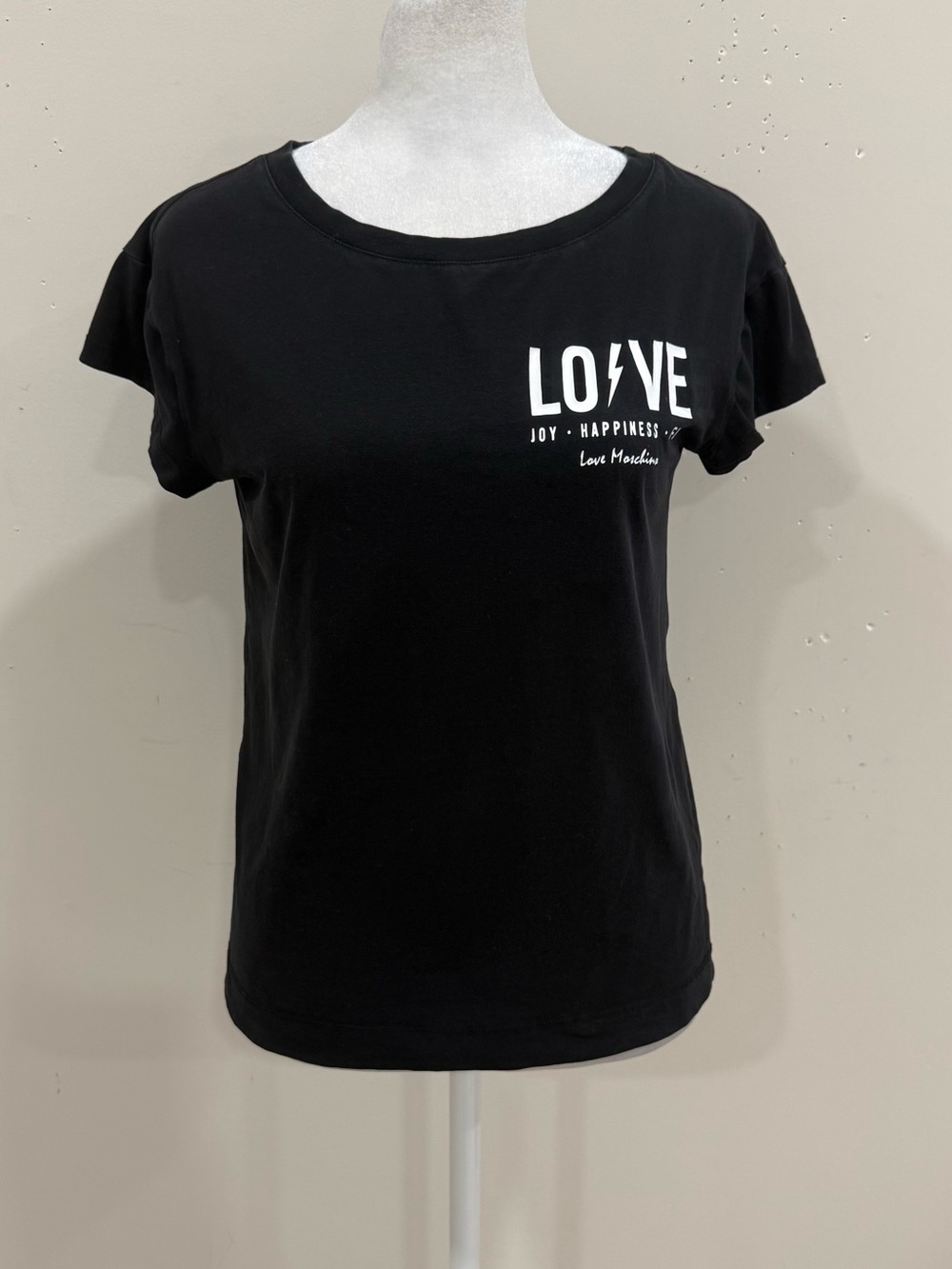 Love Moschino Black With Love Logo Print Cotton Interior care tag removed Sz 2